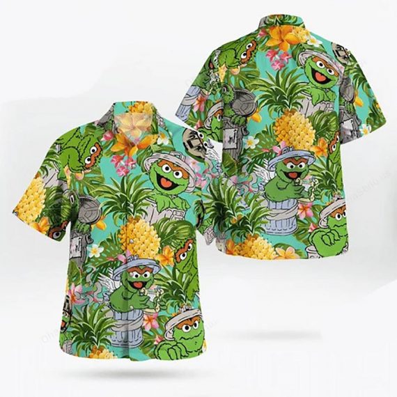 Oscar The Grouch Muppets Tropical Hawaii Graphic Hawaii Casual Shirt Ha7587