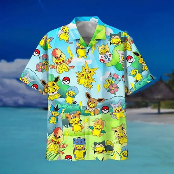 Pikachu Pokemon Fashion Cute Style Hawaii Graphic Hawaii Casual Shirt Ha41227